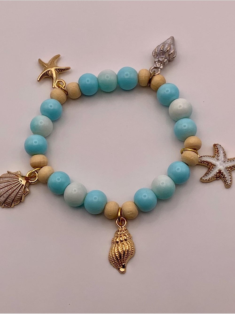 Sea Charm Beaded Bracelet - Turquoise & Cream - Picture 2 of 2